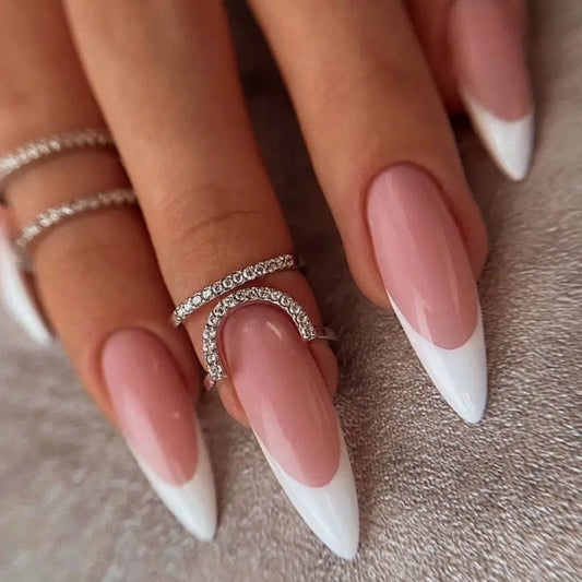 Long Stiletto French Fake Nails-0